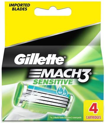 Gillette Mach3 Sensitive 3-Bladed Cartridges with Lubricating Strip ...