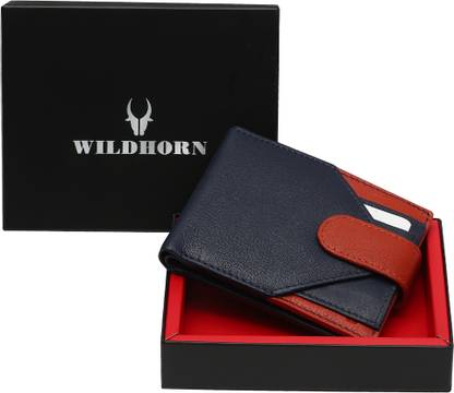 WildHorn Men Formal Blue, Red Genuine Leather Wallet
