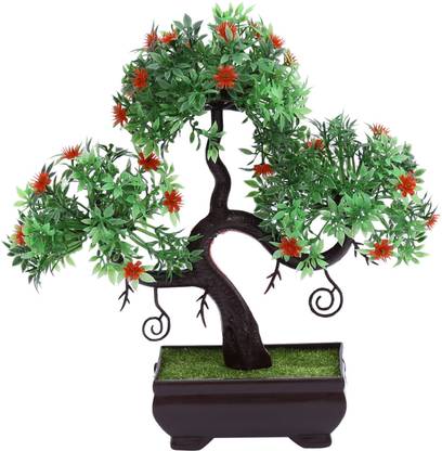 Random S Shaped Bonsai Tree With Small Green Leaves And Red Flowers Bonsai Wild Artificial Plant With Pot Price In India Buy Random S Shaped Bonsai Tree With Small Green Leaves