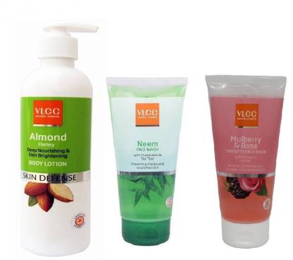 VLCC COMBO KIT OF MULBERRY_ROSE FACE WASH (150ML), NEEM FACE WASH(150ML) & ALMOND BODY LOTION (350ML)