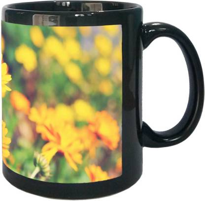 Arkist orange flowers orcas island Black Ceramic Coffee Mug
