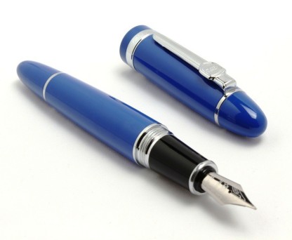 Deluxe Steel Jinhao 159 Blue And Silver Trim Medium Nib Smooth Fountain Pen 