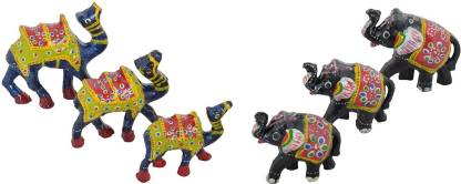 HOUZZPLUS handicraft camel and elephant set of 6 showpiece home decor animal small figure Decorative Showpiece  -  6 cm