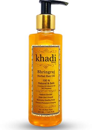 khadi global Bhringraj Hair Oil 100% Natural & Safe ( No Mineral Oil No Parabens) 220 ml Hair Oil - Price in India, Buy khadi global Bhringraj Hair Oil 100% Natural & khadi global Bhringraj Hair Oil 100% Natural & Safe ( No Mineral Oil No Parabens) 220 ml Hair Oil - Price in India, Buy khadi global Bhringraj Hair Oil 100% Natural &