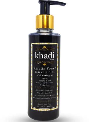 khadi global Keratin Power Black Hair Oil With Bhringraj 100% Natural &  Safe ( No Mineral Oil No Parabens) 220 ml Hair Oil - Price in India, Buy  khadi global Keratin Power