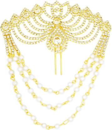 Aashya Mayro BAAHUBALI INSPIRED CZ DIAMOND AND PEARLS GOLDEN BRIDAL HAIR / BUN CLIP TIARA Wedding Party Hair Clip Hair Accessories Hair Chain Price in India - Buy Aashya Mayro BAAHUBALI INSPIRED Aashya Mayro BAAHUBALI INSPIRED CZ DIAMOND AND PEARLS GOLDEN BRIDAL HAIR / BUN CLIP TIARA Wedding Party Hair Clip Hair Accessories Hair Chain Price in India - Buy Aashya Mayro BAAHUBALI INSPIRED