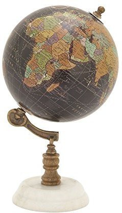 Deco 79 28545 Iron World Decorative Globe with Marble Base White 11 x 7 