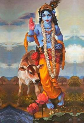Krishna with cow beautiful picture Wallpaper Poster Print Poster on LARGE  PRINT 36X24 INCHES Photographic Paper - Art & Paintings posters in India -  Buy art, film, design, movie, music, nature and