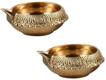 Illuminazione Purpledip Brass Diya Deepak Kuber Vilakku: Set di Due lampade ad Olio per Decorazione Puja/Diwali 10953 