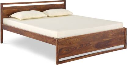 Amber Teak Finish Solid Wood King Bed – Furnspace