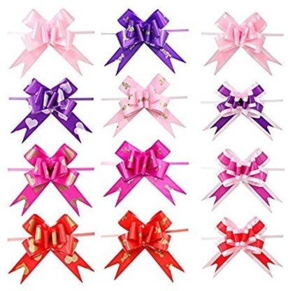 50 HEART PRINT PULL BOWS RIBBON ALL MIX  COLOURS  WEDDING CARS GIFT WRAP  FLOWER 
