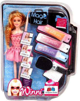 GRAPPLE DEALS HAIR-TASTIC Magic Hair Salon Doll With Accessories For  Kids.(Multicolor) - HAIR-TASTIC Magic Hair Salon Doll With Accessories For  Kids.(Multicolor) . Buy Groom It- Stamp It- Twist It-Glitter It! All You