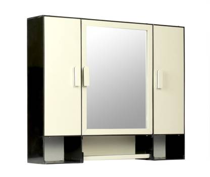 Dhanlaxmi Bathroom Mirror Cabinet With Storage Chest Shelves Napkin Rod Three Door Bathroom Cabinet Plastic Closet 16 X3 5 X20 4 5 Inches Deep Black Mix Ivory Plastic Wall Shelf Price In India