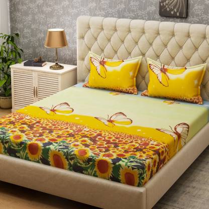 Bombay Dyeing 160 TC Microfiber Queen Floral Flat Bedsheet