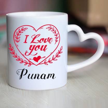 HUPPME I Love You Punam Heart Handle Ceramic Coffee Mug