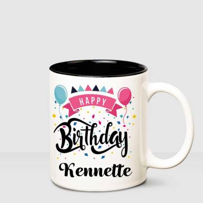 HUPPME Happy Birthday Kennette Inner Black printed personalized coffee mug Ceramic Coffee Mug