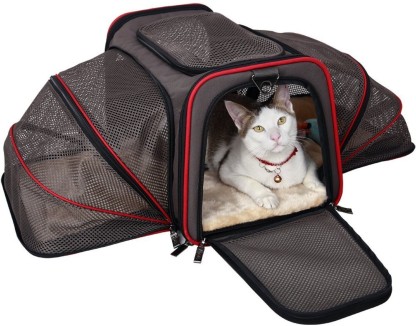 Soft Sided Pet Travel Carrier Airline Approved Portable Comfort Travel Tote Bag for Dog/Cat Puppies Small Pets w/ Built-in Collar Buckle & Removable Fleece Bed by KritterWorld Grey 