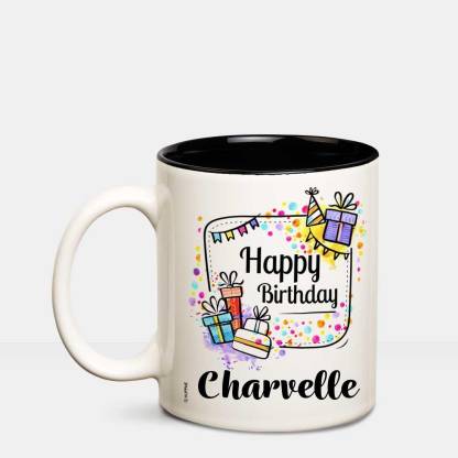 HUPPME Happy Birthday Charvelle Inner Black coffee name mug Ceramic Coffee Mug