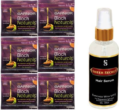 GARNIER BLACK NATURALS 6 NATURAL BURGUNDY HAIR COLOUR SACHETS NO. NATURALS 6 with SHEER SECRET HAIR SERUM Price in India - Buy GARNIER BLACK NATURALS 6 NATURAL BURGUNDY HAIR COLOUR SACHETS GARNIER BLACK NATURALS 6 NATURAL BURGUNDY HAIR COLOUR SACHETS NO. NATURALS 6 with SHEER SECRET HAIR SERUM Price in India - Buy GARNIER BLACK NATURALS 6 NATURAL BURGUNDY HAIR COLOUR SACHETS