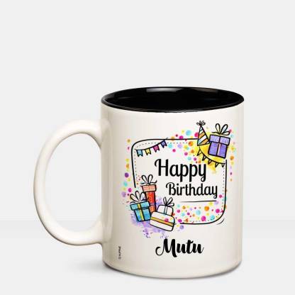 HUPPME Happy Birthday Mutu Inner Black coffee name mug Ceramic Coffee Mug