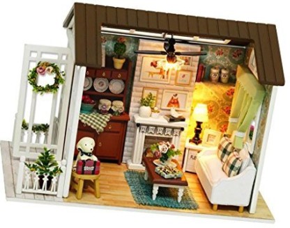 DIY Miniature Dollhouse Furniture Model Kits Wooden Doll House Kids Gift Toy