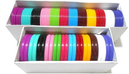 48 Bangles Set !! GOELX Plastic Multicolored Flat Bangles in Different Sizes