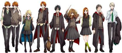 Athahdesigns Anime Broomsticks Draco Malfoy Fred Weasley George Weasley Ginny Weasley Harry Potter Hermione Granger Luna Lovegood Neville Longbottom Ron Weasley Students Wand White Witches Wizardswallpaper Paper Print Animation Cartoons Posters In