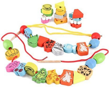 24Pcs Baby Wooden DIY Toy Fruit Animal Stringing Threading Wooden beads toy WS 