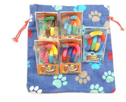5 Tangle Jr Sensory Fidget Toy Textured Fuzzy SPED Autism Paw Print Carry Bag 