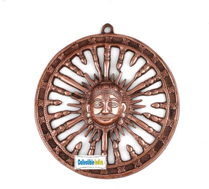 Sun Bell With Wood Base Brass Bell For Garden Home Decor Round Hanging Surya Idol Lord Surya God of Energy