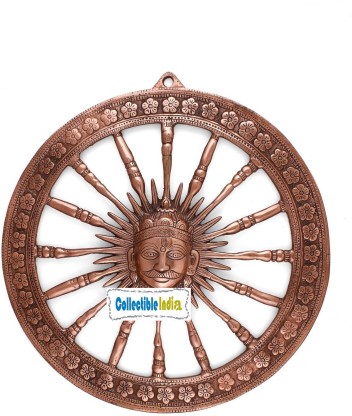 Sun Bell With Wood Base Brass Bell For Garden Home Decor Round Hanging Surya Idol Lord Surya God of Energy