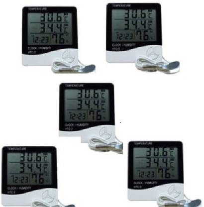 htc htc 2 htc 2 digital thermo hygrometer humidity tester with clock large 3 line lcd display pack of 5 thermometer