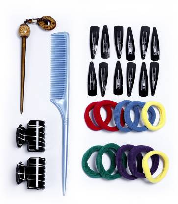 sringhar Hair clips ,elastic rubber band , comb and bun stick combo pack of  26 pcs for girls and women Hair Accessory Set Price in India - Buy sringhar Hair  clips ,elastic