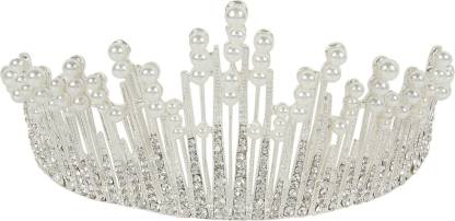 Muchmore Beautiful Silver Tone Crown With Pearl Stone Hair Jewellery Hair Clip
