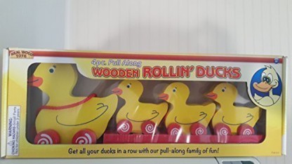 Wooden Pull Along 4pc WOODEN ROLLIN' DUCKS  New in Box Real Wood Toys 