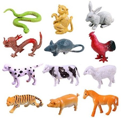 12pcs/Lot Chinese Zodiac Plastic Animals Small Figures for Kids Funny Toys 