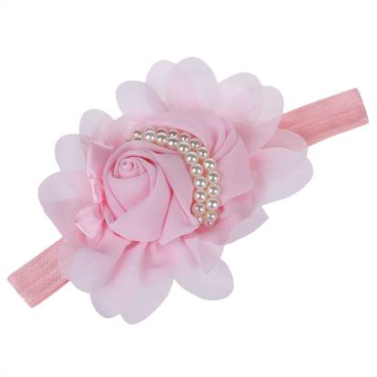 Ziory Pink Crown hairband Headband baby Girls toddler girls Pearl Rose  Flower Hair Band Chiffon Lace