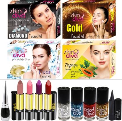 SkinDiva Buy 4 Pc Facial Combo With 10 Pc Makeup Kit