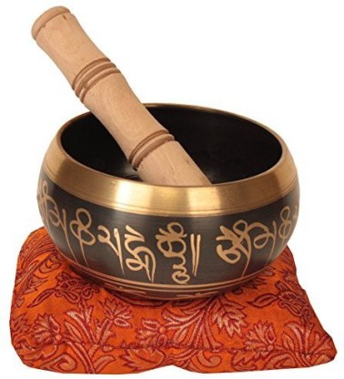 4 Inches Hand Painted Metal Tibetan Buddhist Singing Bowl Musical Instrument for Meditation with Stick and Cushion 