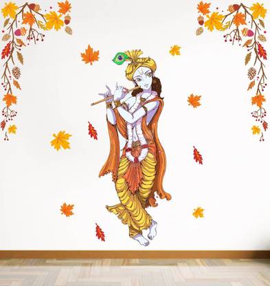 Rawpockets Decals Lord Krishna And Autumn Leaf Large Size Wall Sticker Wall Coverage Area Height 110 Cms X Width 100 Cms Pack Of 1 Price In India Buy