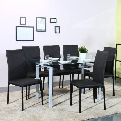 Flipkart Perfect Homes Luzon Metal 6, 6 Seater Round Glass Dining Table