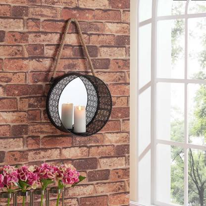 Collectible India Metal Decorative Mirror Wall Mounted Hanging Art Sculpture Sconce Candle Holder Stand Home Office Living Room Decor Arts Size 12 Inches Showpiece 30 48 Cm In Collectible India Metal Decorative, Mirror Candle Holder Wall