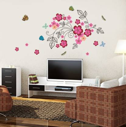 walkart 1 cm stylish florals as tv background Removable Sticker Price in  India - Buy walkart 1 cm stylish florals as tv background Removable Sticker  online at 
