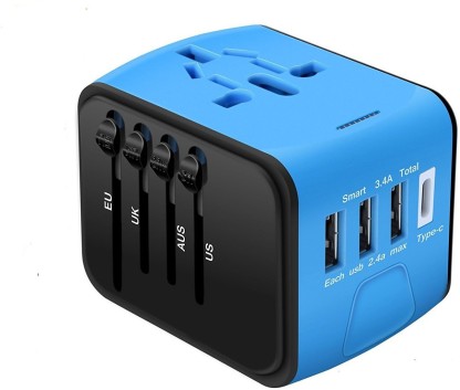 1x All In One International Adapter 4 USB Port Plug Charger Universal Traveling 