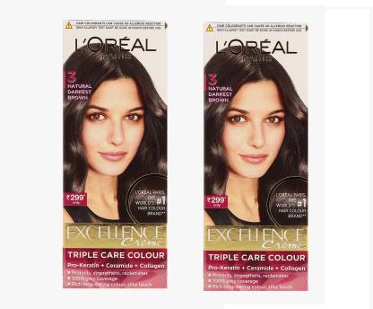 L'Oréal Paris Paris Excellence Crème Hair Color, 3 Natural Darkest Brown  (Pack of 2) , 3 Natural Darkest Brown - Price in India, Buy L'Oréal Paris  Paris Excellence Crème Hair Color, 3