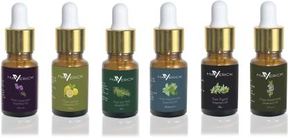 Maverick Pure Lavender, Rosemary, Thyme, Peppermint, Lemon & Tea Tree essential oil 6 in 1 pack with dropper