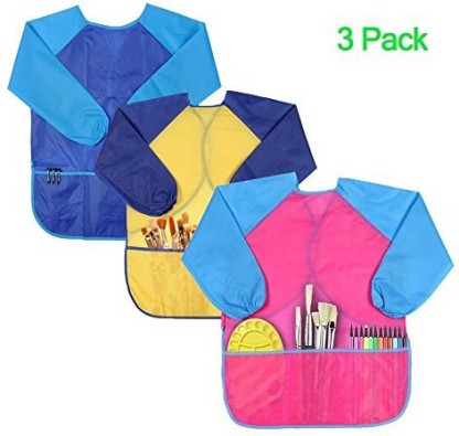for Boys Girls Age 3-8 Kids Art Smock Waterproof Children Art Aprons Semi-Wrapped Artist Painting Aprons Eating Aprons with Long Sleeve and 3 Front Pockets 