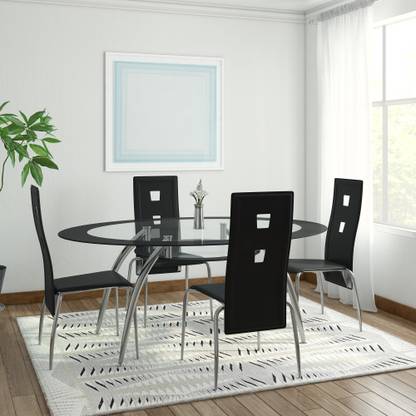 Royaloak Roger Glass 4 Seater Dining Set In India At Flipkart Com Royaloak Roger Glass 4 Seater Dining, Round Glass And Oak Dining Table Set