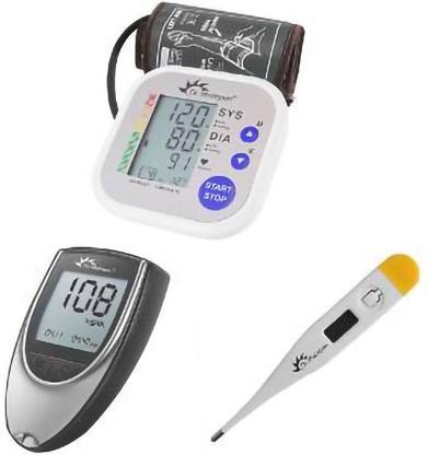 Dr. Morepen BP-02 Blood Pressure Monitor, GLUCOMETER, 25 STRIPS AND DIGITAL THERMOMETER Health Care Appliance Combo