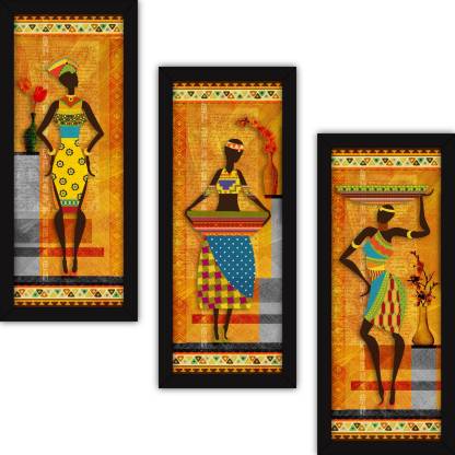 Fatmug Wall Paintings For Living Room With Frame Tribal Abstract Home Decor Large Art Bedroom Set Of 3 Digital Reprint 17 Inch X 8 Painting In India - Paintings For Home Decor India